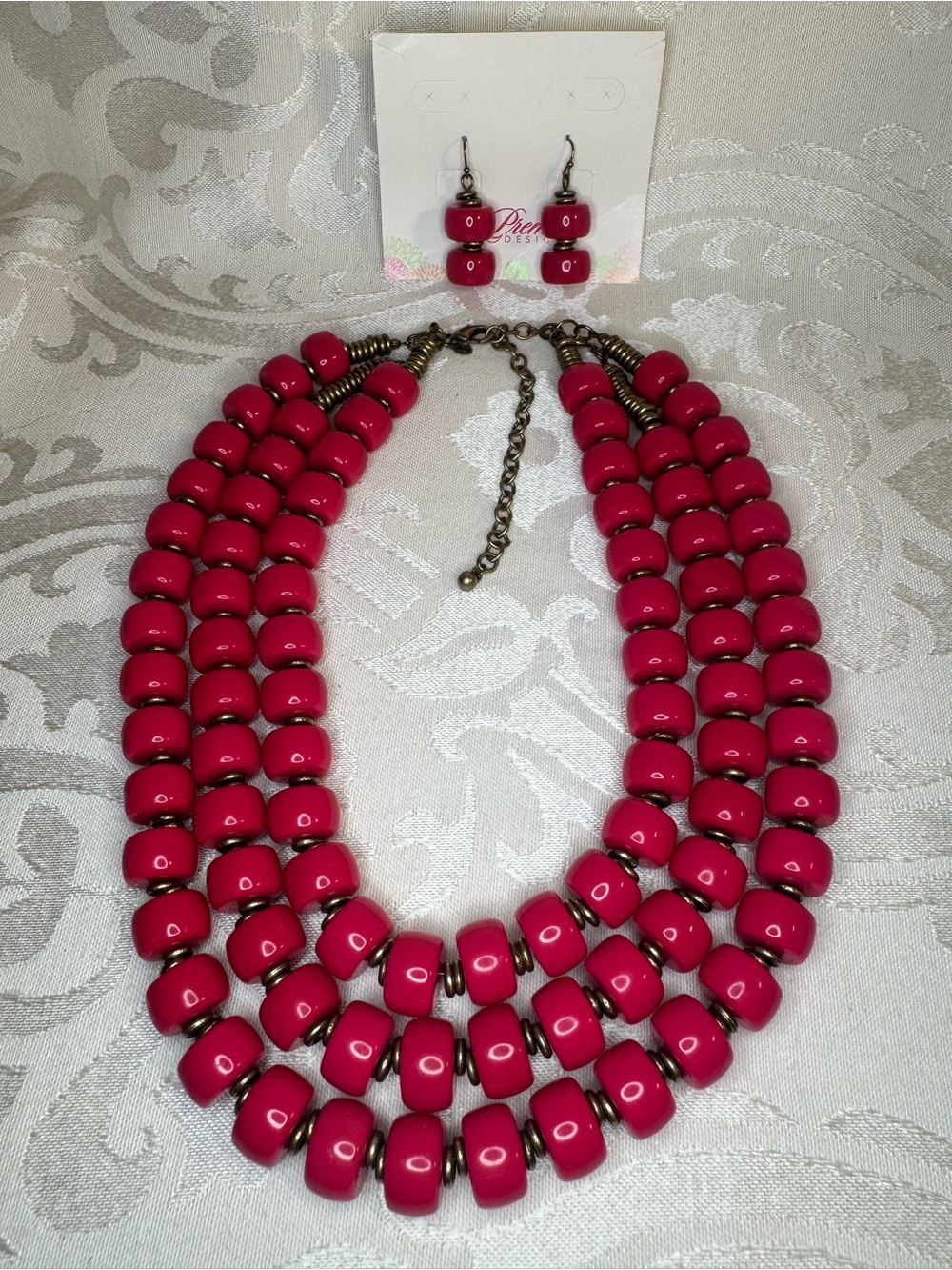 New Premier Design Pink Beaded Multi-Strand Necklace with Matching Earrings